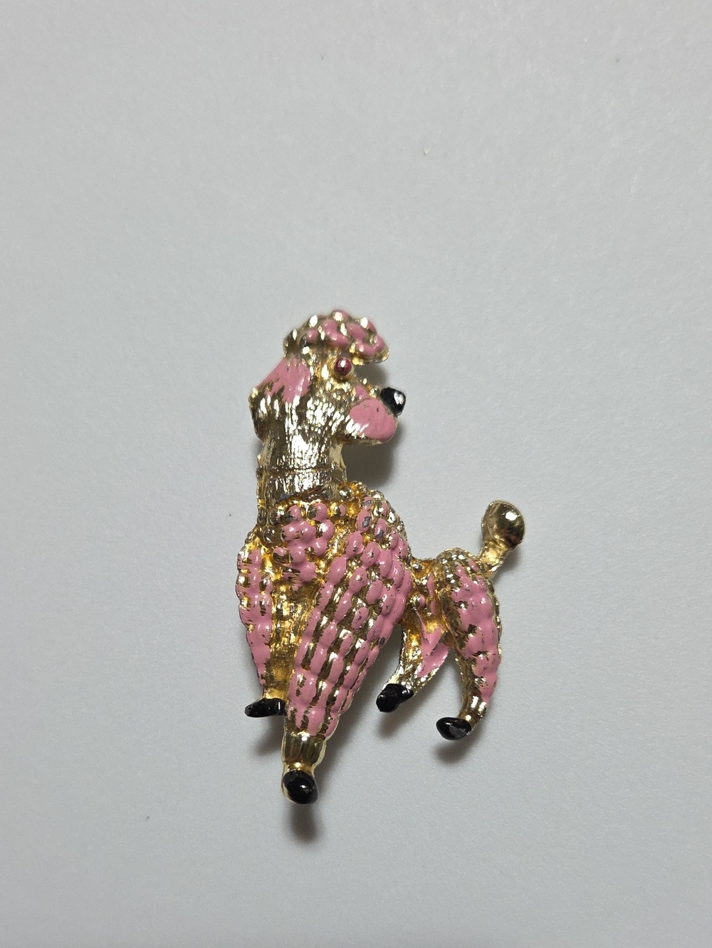 Vintage Pink Poodle Dog Brooch Gold Tone Enamel Figural Pin Retro